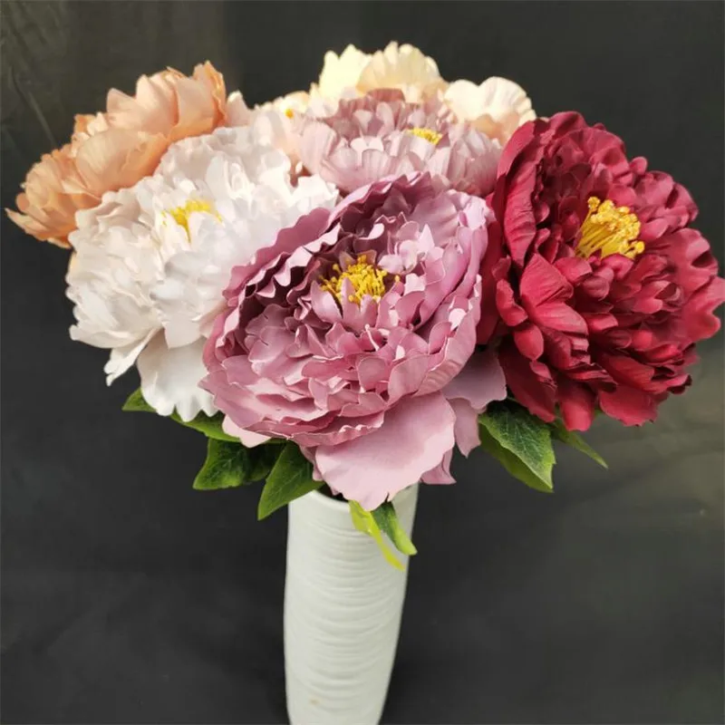 11Pcs Fake Single Stem Polish Peony 21.65" Length Simulation Autumn