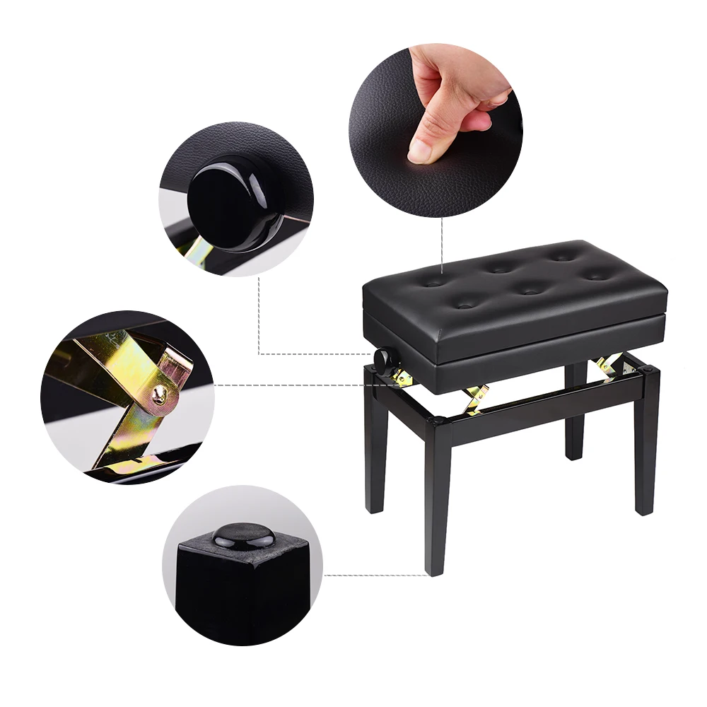 Quality Wooden Adjustable Piano Bench Stool Soft Cushion Padded