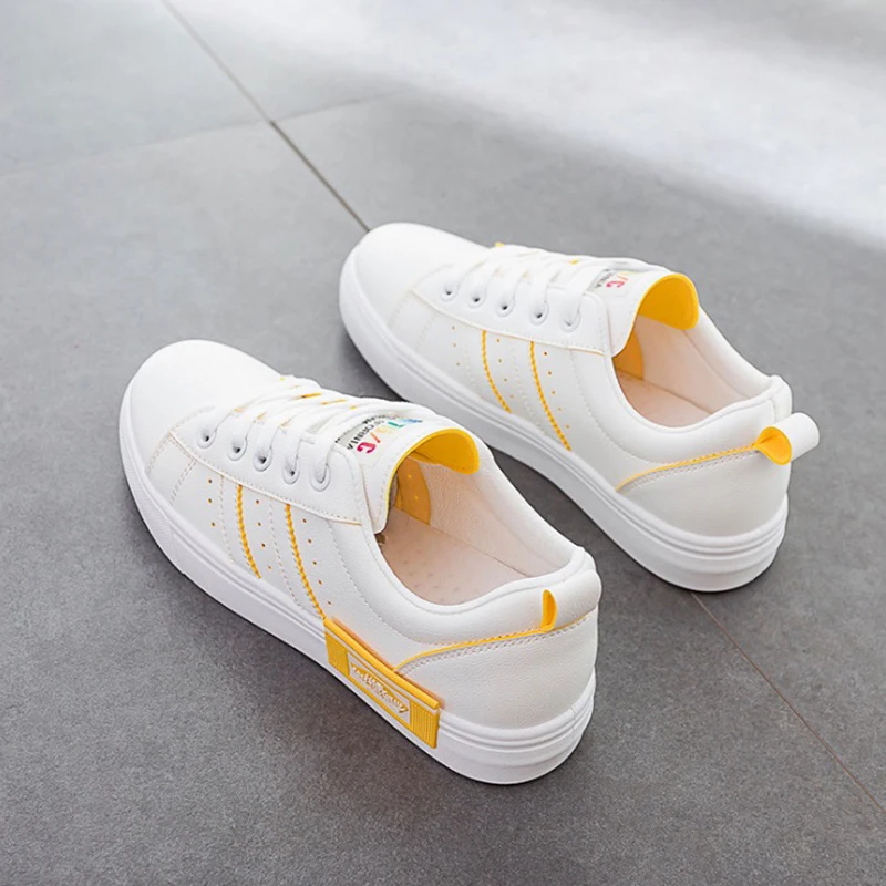 

Women Sneakers 2019 Autumn PU Leather Women Casual Shoes Flats Platform Women Shoes Breathable Fashion off White shoes