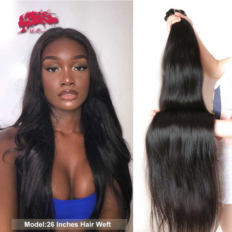 Ali Queen Hair Straight Brazilian Human Hair Weaves Bundles 1/3/4 Pcs Remy Bundles 10"- 36" 100% Human Extension Wig