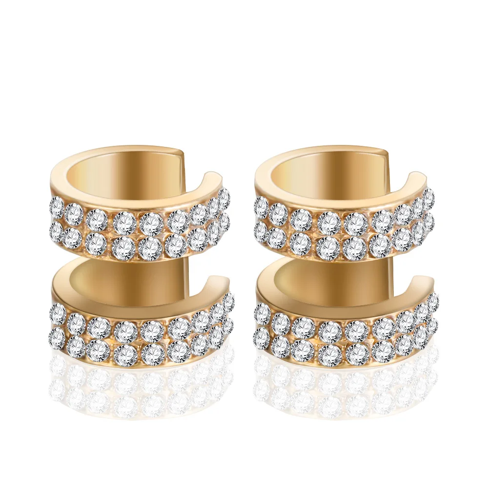 Gold Модные простые серьги-клипсы с отверстиями для ушей, изысканные серьги-манжеты, стразы в стиле панк, ювелирные изделия из золота и серебра, серьги-манжеты - Окраска металла: Gold