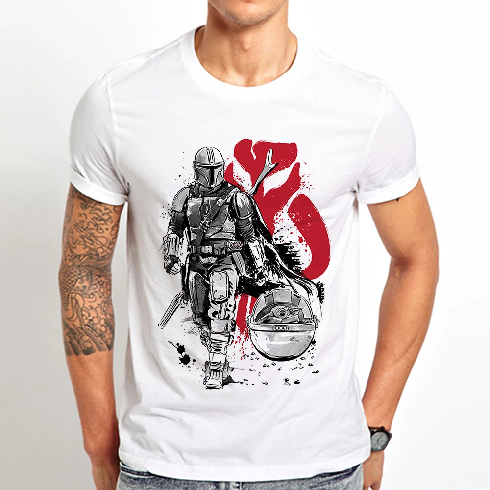 Camiseta divertida de manga corta para hombre y mujer, camisa de manga corta con estampado de Mando sumi-e warrior, color blanco y blanco, regalo unisex, novedad de verano