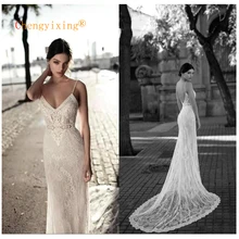 Lace Wedding Dress Mermaid Vestidos de novia Spaghetti Straps Lace Sexy Bridal Gown Elegant Backless Wedding Gowns