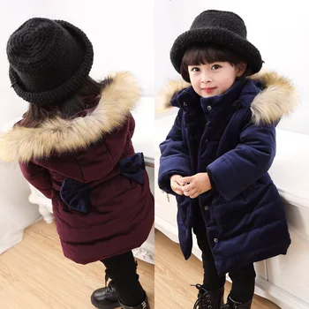 

2019 girls winter coat velvet thick children's jacket warm party coat kids cute bow long coat baby clothes