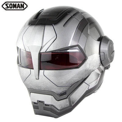 Soman шлем Железный человек полное лицо персонализированные Capacetes флип-ап мультфильм рыба печатных шлем Enfant Moto Halmet мотоциклетный шлем - Цвет: Shiny Gray