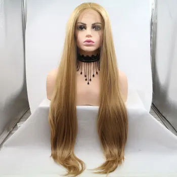 

Long Straight Blonde Synthetic Lace Front Wig Heat Resistant Fiber Natural Hairline Middle Parting Hair For Fashion Women Wigs