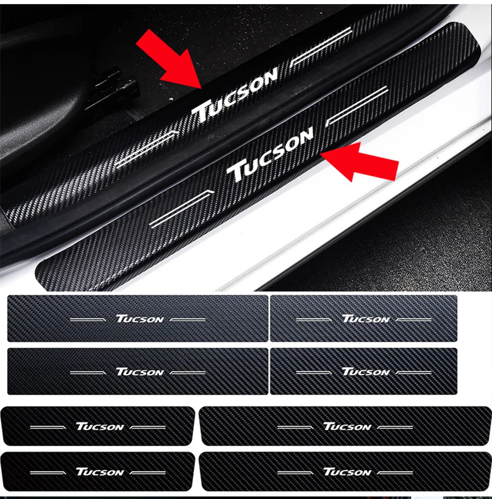 Autocollants De Seuil De Porte De Voiture En Fiber De Carbone, Film De