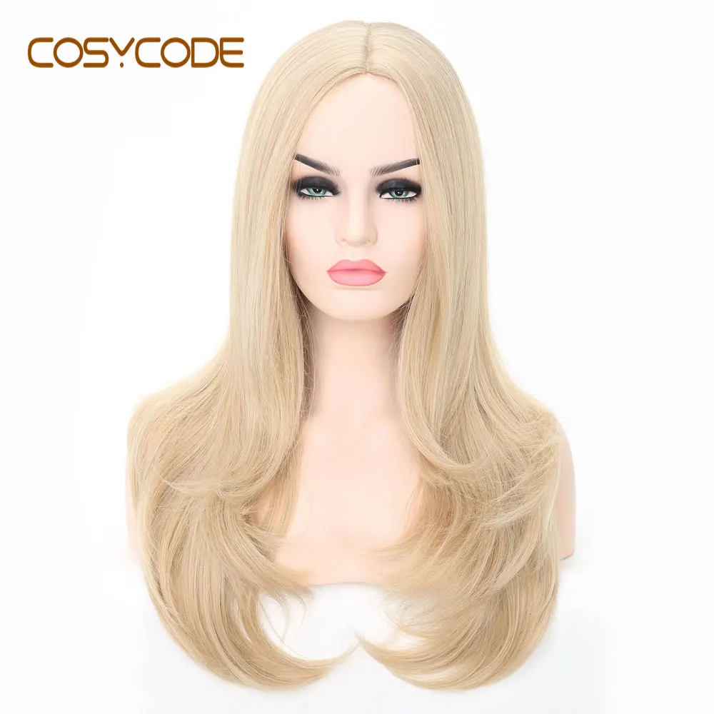 COSYCODE Blonde Women Wig with Wavy Ends 24 inch Long Middle Part Non-Lace Synthetic Costume Wig Cosplay Party 60 cm