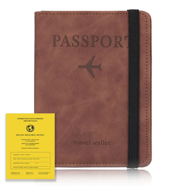 TOURSUIT PU Leather RFID Blocking Business Passport Covers Holder Bank Card ID Wallet Case Travel Accessories for Women Men Brown