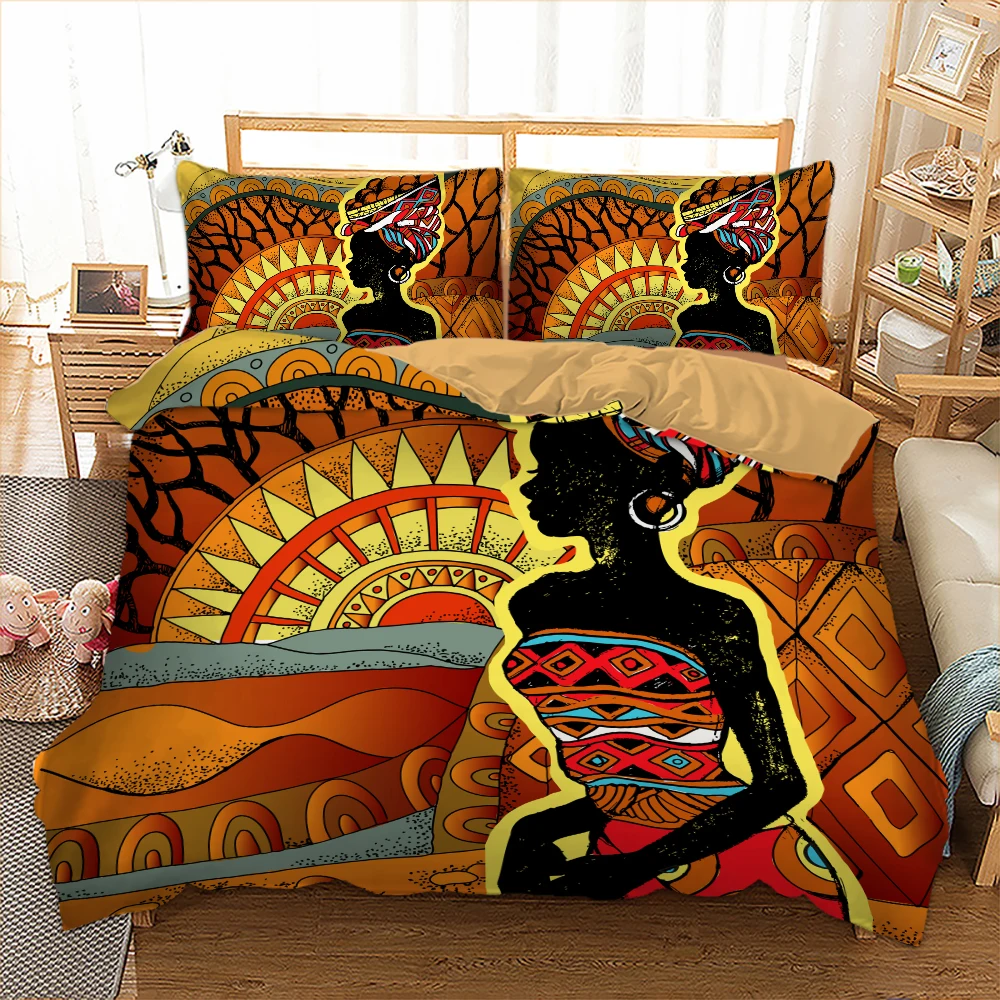 

African People Bedding Set Woman Duvet Cover Twin Full Queen King Size Home Textiles Red Orange Bedclothes 3PCS Dropshipping
