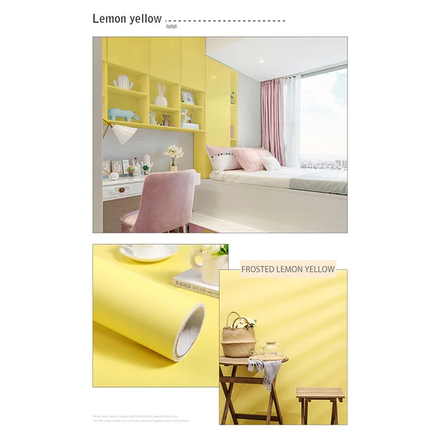 Pearl White DIY Decorative Film PVC Self Adhesive Wall Paper Furniture Renovation Stickers Kitchen Cabinet Waterproof Wallpaper Matte lemon yellow