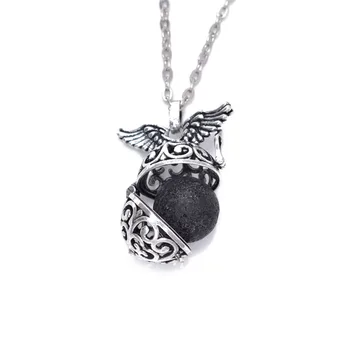 

Antique silver Color Wings Essential Oil Perfume Diffuser Lockets Necklace With Ball Lava beads Pendant Handmade Making