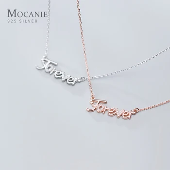 

Mocanie New 925 Sterling Silver Radiant Zircon Letter “Forever” Pendant Necklace for Women Link Chain Promise Jewelry Girl Gift