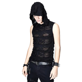 

Devil Fashion Men Punk Black Sleeveless Tank Top Streetwear Punk Rock Hoodies Gothic Casual Hollow Out Vest