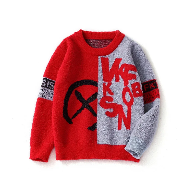 

Childrenswear Sweater 2019 Autumn And Winter Cool Japanese Style Crew Neck Graffiti Mixed Colors Base Shirt Sided Nigeria Tops