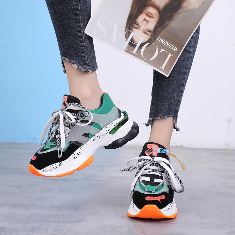 

2019 Women Fashion Genuine Leather Platform Women Increased 5.5cm Wedges Thick Shoes Comfortable Chunky Sneaker