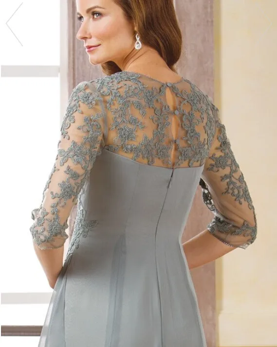 Vestido de noiva великолепное вышитое бисером кружевное платье с коротким рукавом, королевская горловина, Драпированное ТРАПЕЦИЕВИДНОЕ ПЛАТЬЕ серебристого и серого цвета размера плюс, платья для матери невесты