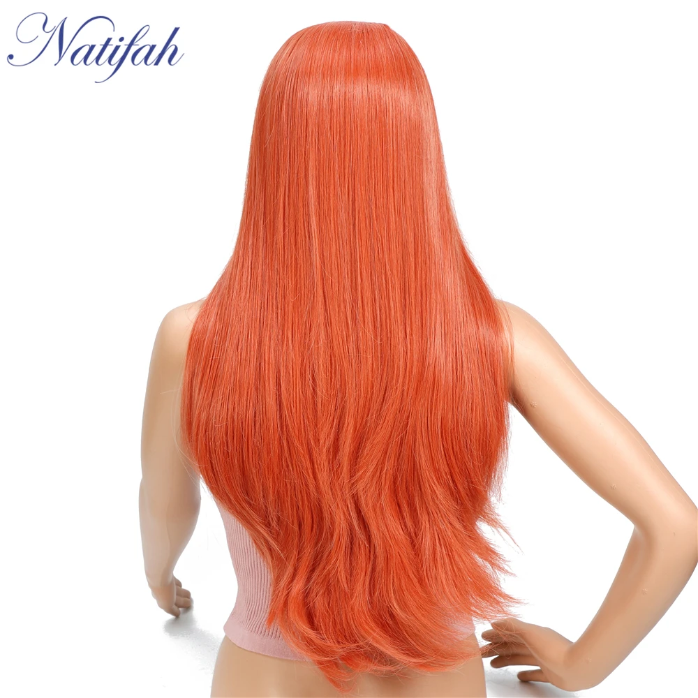 Natifah Orange Wig Long Straight Wig Synthetic Lace Front Wigs 24 inch Purple Red Brown can be Cosplay Wigs For Black Women