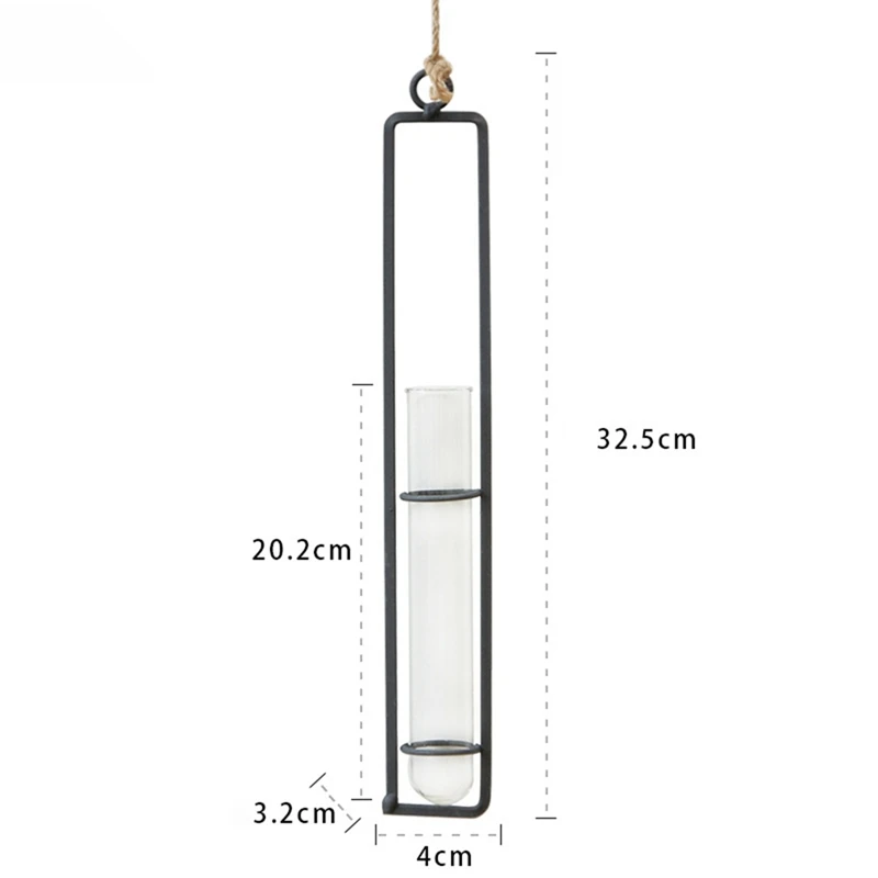 Simple Iron Wall Hanging Flower Pots Creative Mini Flowerpot Popular Glass Hydroponics Hanging Vase Home Bedroom Decor Pendants