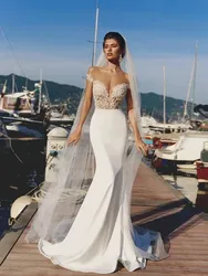 Mermaid Wedding Dress 2021 V Neck Off Shoulder Lace Appliques Backless Bridal Gowns For Women Custom Made Vestidos De Noiva