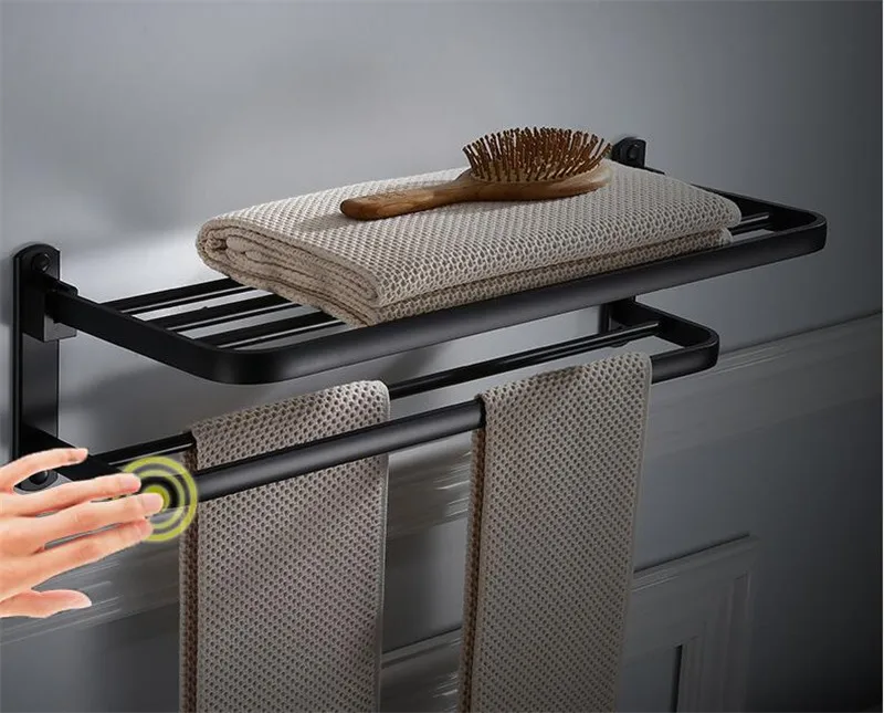 Vidric держатель для полотенец для ванной комнаты с двумя полосками алюминиевый черный держатель для полотенец Складной настенный держатель для полотенец 50-60 см вешалка для полотенец