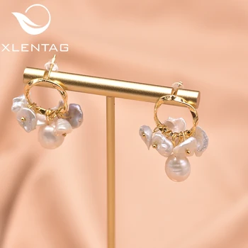 

XlentAg Original Natural Fresh Water Pearl Tassel Drop Earrings For Women Circle Piercing Earrings Fine Jewelry Brincos GE0753
