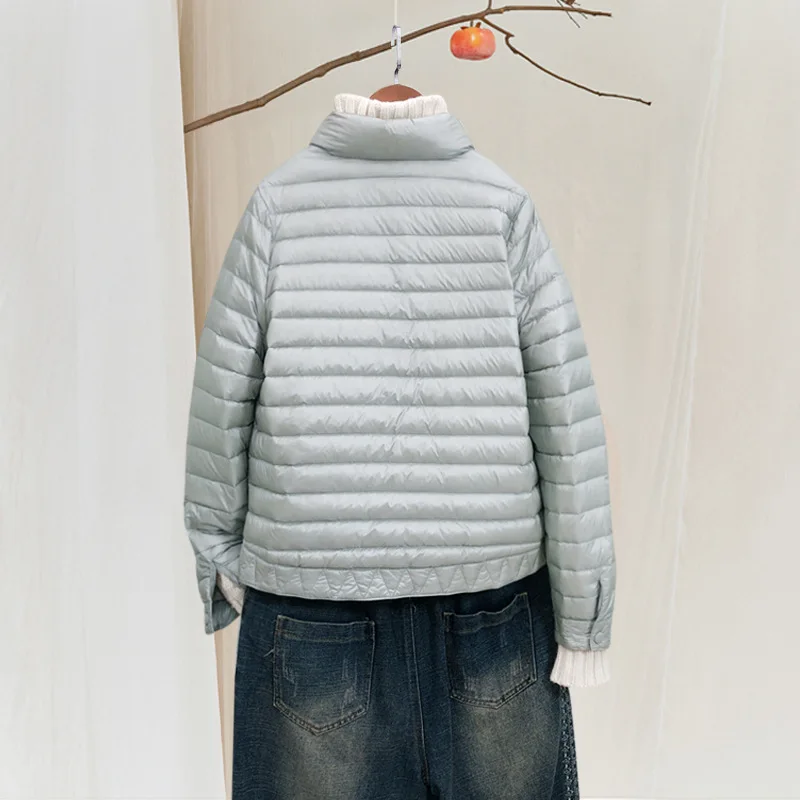 Origional Short Stand Collar Thin down Jacket Coat Women's Winter New Style Solid Color 90 White Duck Down Jacket Women's