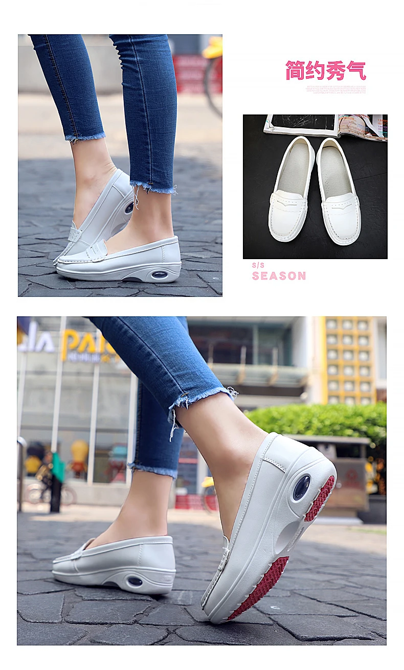 Plardin Women Loafers Shoes Genuine Leather Slip On Walking Shoes White Sneakers Casual Shoes Ballet Flats Hospital Nurse Shoes