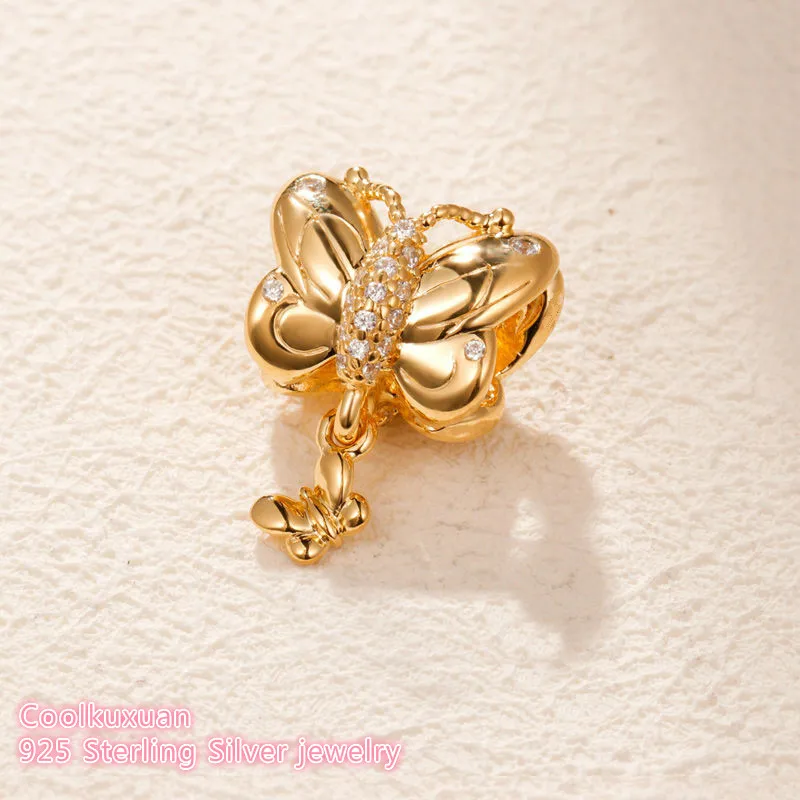 

Spring 100% 925 Sterling Silver Decorative Butterfly Charm, Yellow color Pendant Fits Original Pandora bracelets Jewelry