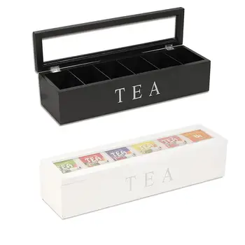 

Wooden 6 Grids Tea Box Tea Bags Container Storage Box Square Gift Box Case Transparent Top Lid Jewelry Storage Box