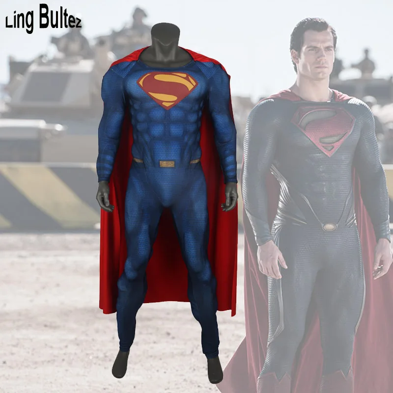 

Ling Bultez High Quality Relief Muscle Padding Superman Cosplay Costume With Relief Logo Man Of Steel Superman Costume