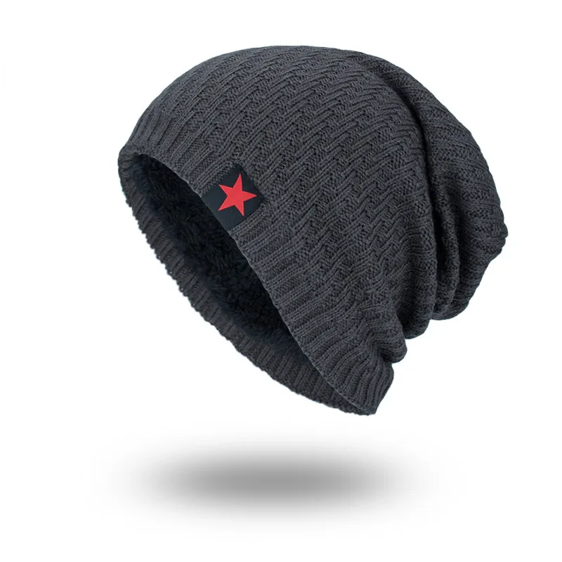 RoxCober зима плюс бархат Теплый вязаный свитер шапки Скалли шапки головные уборы для мужчин и женщин шапочки с шарфами Gorros мужская шапка - Цвет: Серый
