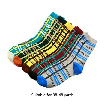 

2020 5 Pairs Mens Autumn Contrast Color Vertical Horizontal Stripes Cotton Crew Socks