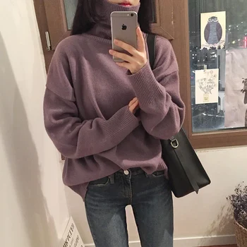 

Knitted Sweater Women Oversized Turtleneck Knitted Winter Jumper Korean Pullover Casual Clothes Warm Loose Outwear 6 colors V911