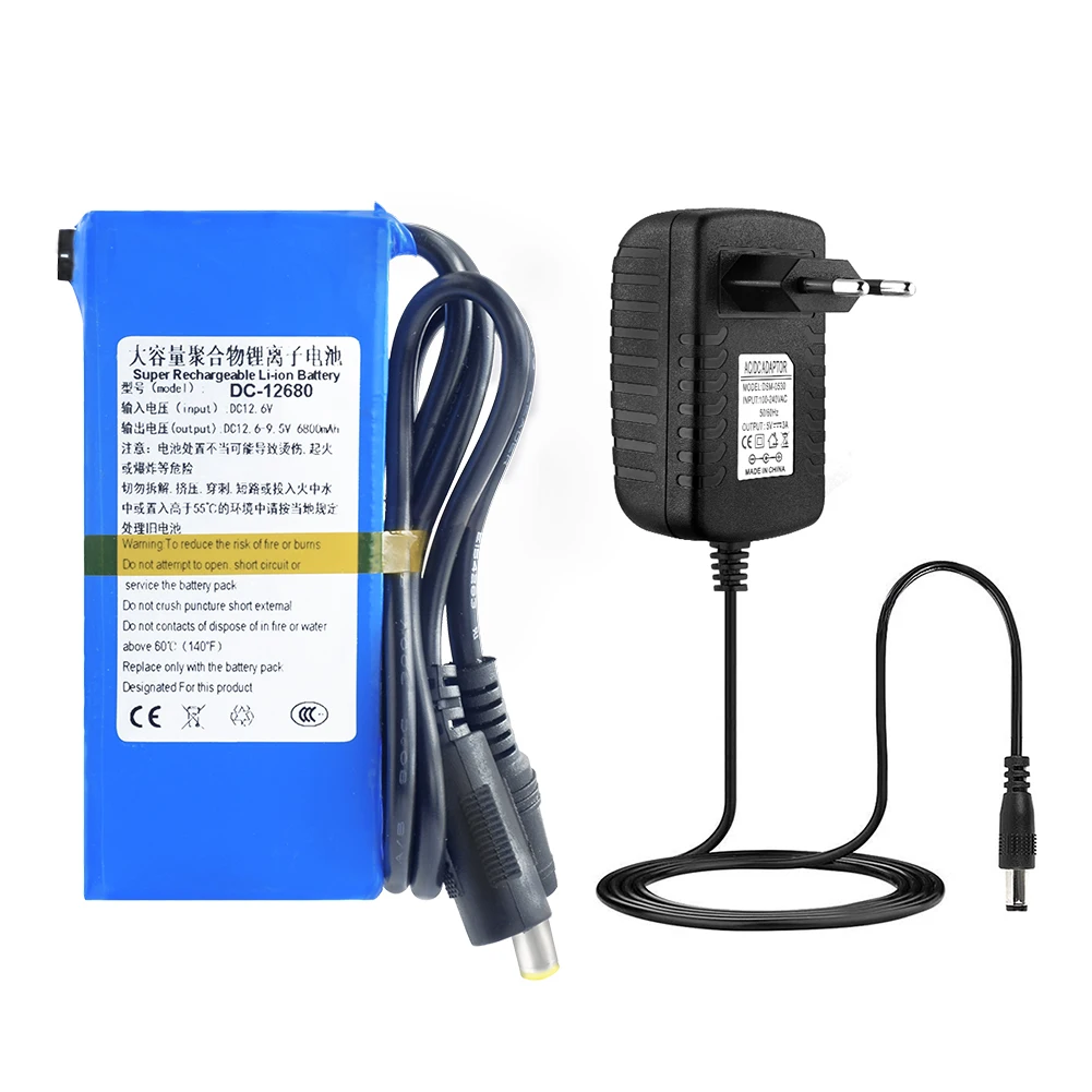 

12v battery pack 6.8Ah DC-12680 Rechargeable Lithium Ion battery pack capacity DC 12.6 V 6800 Mah CCTV Cam Monitor +2A Charger