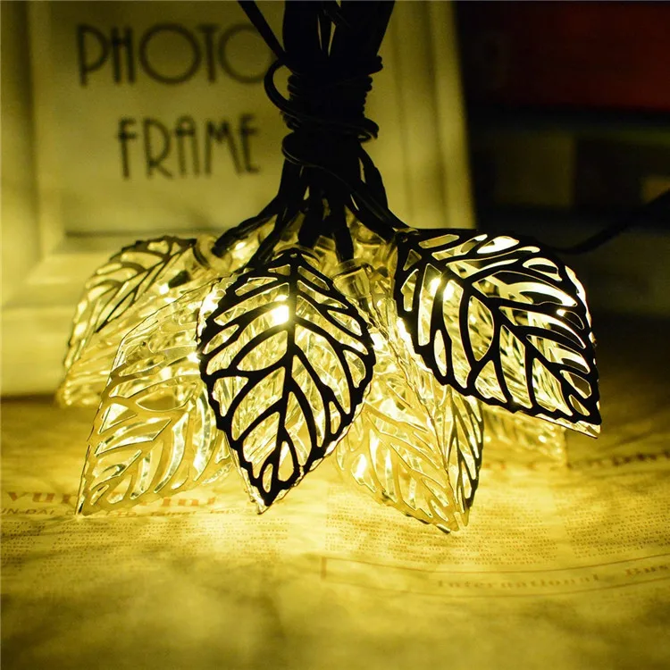 Outdoor 20 LED solar iron leaf lamp string Christmas Day landscape courtyard decoration color lamp flashing Christmas lights
