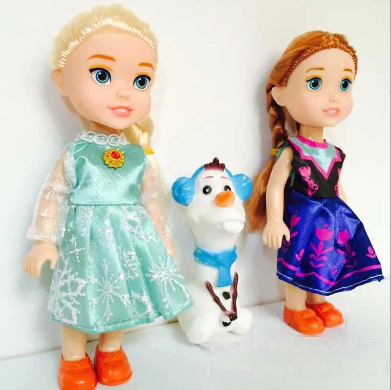 3pcs Frozen Princess Anna Elsa Dolls For Girls Toys Princess Anna Elsa Dolls 8 styles of clothes 16cm Small Plastic Baby Dolls