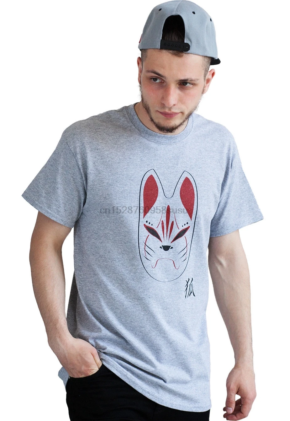 Японская футболка Kitsune Fox Mask Япония Kanji Аниме Манга боевые искусства Мужская