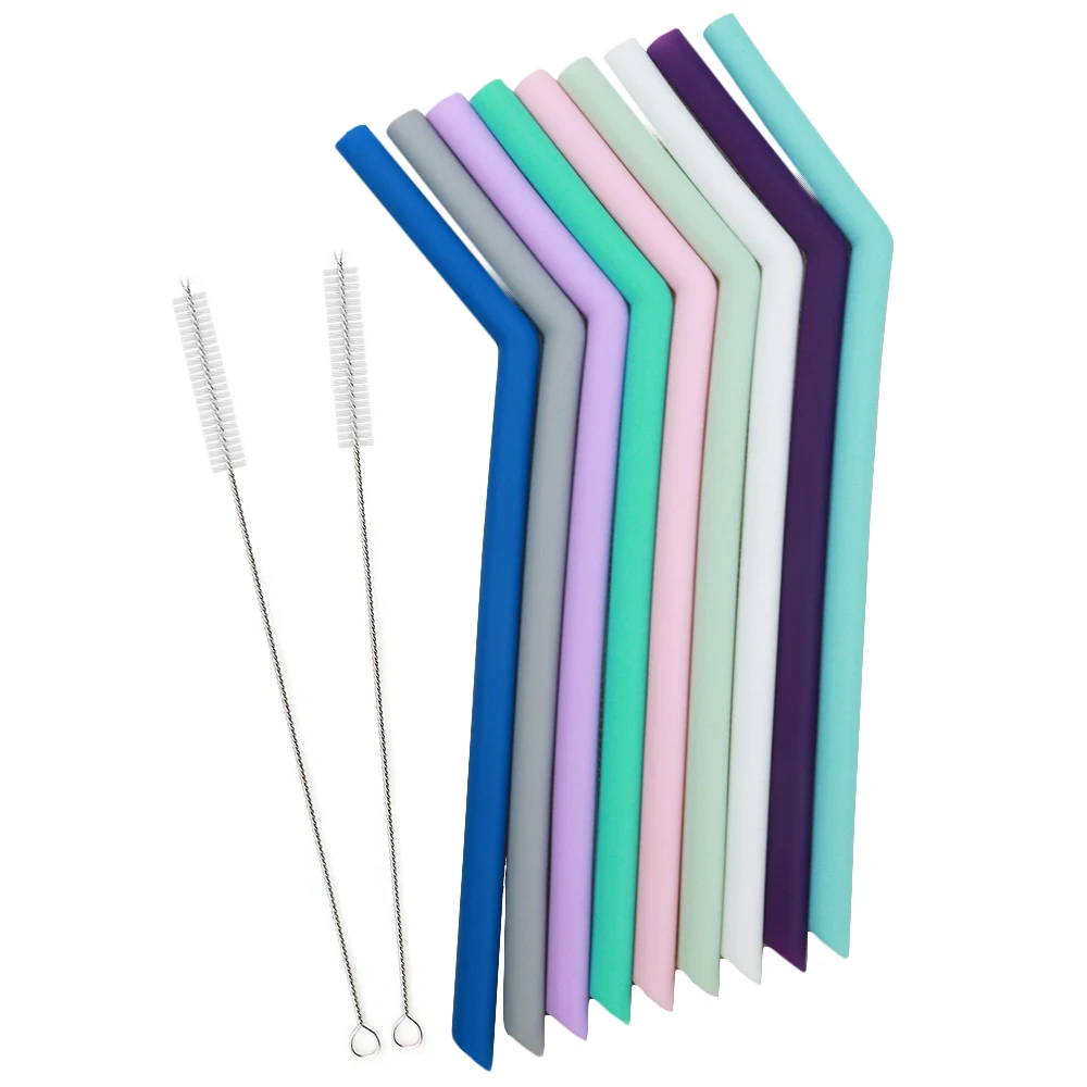 4/6pcs Reusable Drinking Straw Food Grade Silicone Straw Flexible Colorful Straw for Home Party Accessories With Cleaning Brush