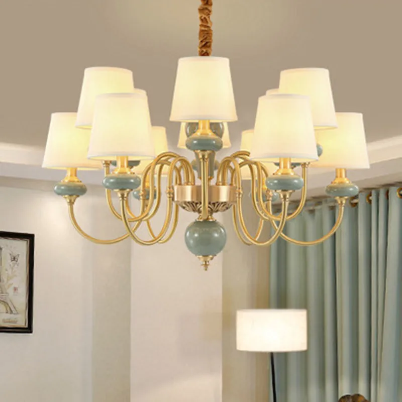 

American LED Copper Chandeliers Mediterranean Garden Living Room Bedroom Dining Room Lamp European Atmospheric ceramic lamps