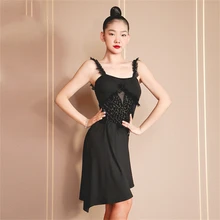 

Latin Dance Practice Dress Women Summer Sexy Milk Silk Irregular Competition Performance Dresses Ballroom Dancewear