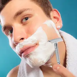 Classic Manual Shaving Razor With Lens Case For Mens Wet Shaving Long Handle Double-sided Blade With Brush And A Box Of Blades
