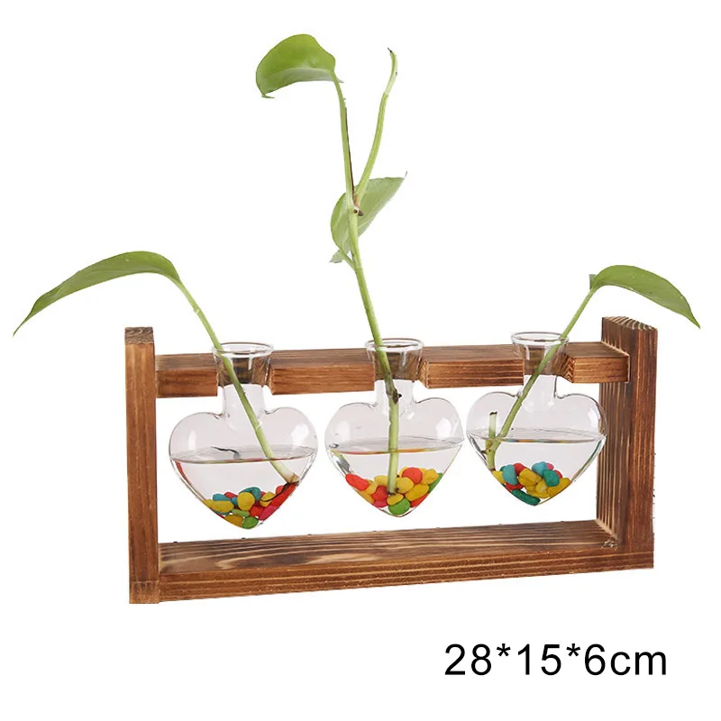 28cmx15cmx6cm Горячая стеклянный гидропонный ваза для цветов Террариум для растений с деревянной подставкой офисные украшения для дома TY - Цвет: 28cmx15cmx6cm