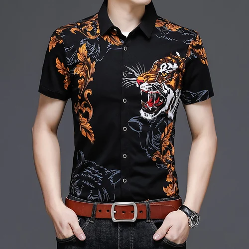 Summer Men's Short Sleeve Bird Tiger 