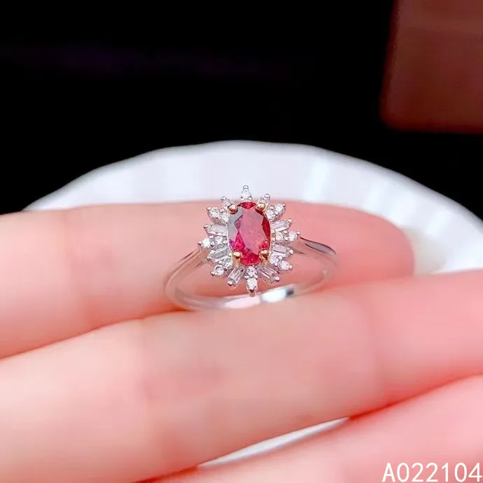 

KJJEAXCMY fine jewelry 925 sterling silver inlaid natural pink Tourmaline women elegant fresh flower OL style gem ring support d