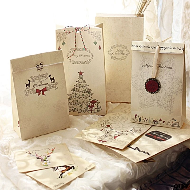 24Pcs Advent Christmas Calendars Kraft Paper Candy Bag with Stickers Clips Rope