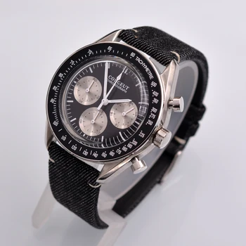 

40mm Corgeut Quartz Men's Watch Chronograph Hand Polished Case Leather Strap.