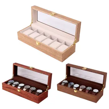 

3 Color 6 Slots Wooden Case Watch Dial Wood Storage Box with Lock Fashion Watches Gift Jewelry Display Boxes
