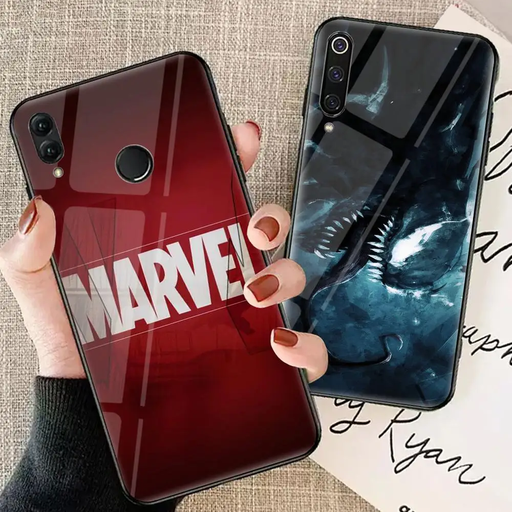 

Marvel super hero glass case for xiaomi mi9 se redmi note 7 pro 6 6a 6pro mix 2s anti-fall cartoon shockproof back hard cover