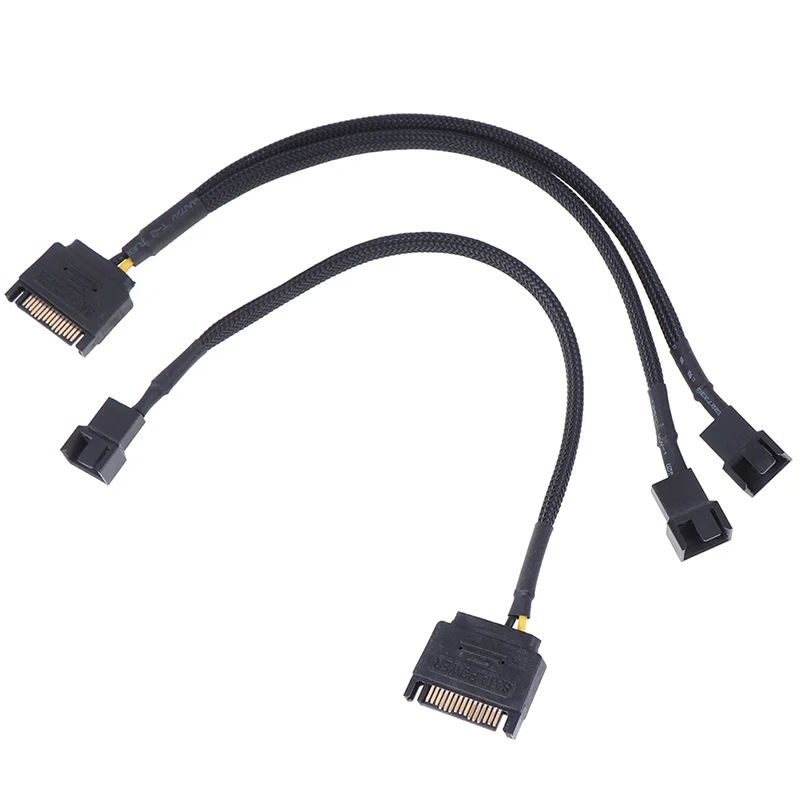 Sleeved SATA 15Pin to 2 Way 3Pin 4Pin Fan Power Adapter Extension Cable Wire Cord Useful 2
